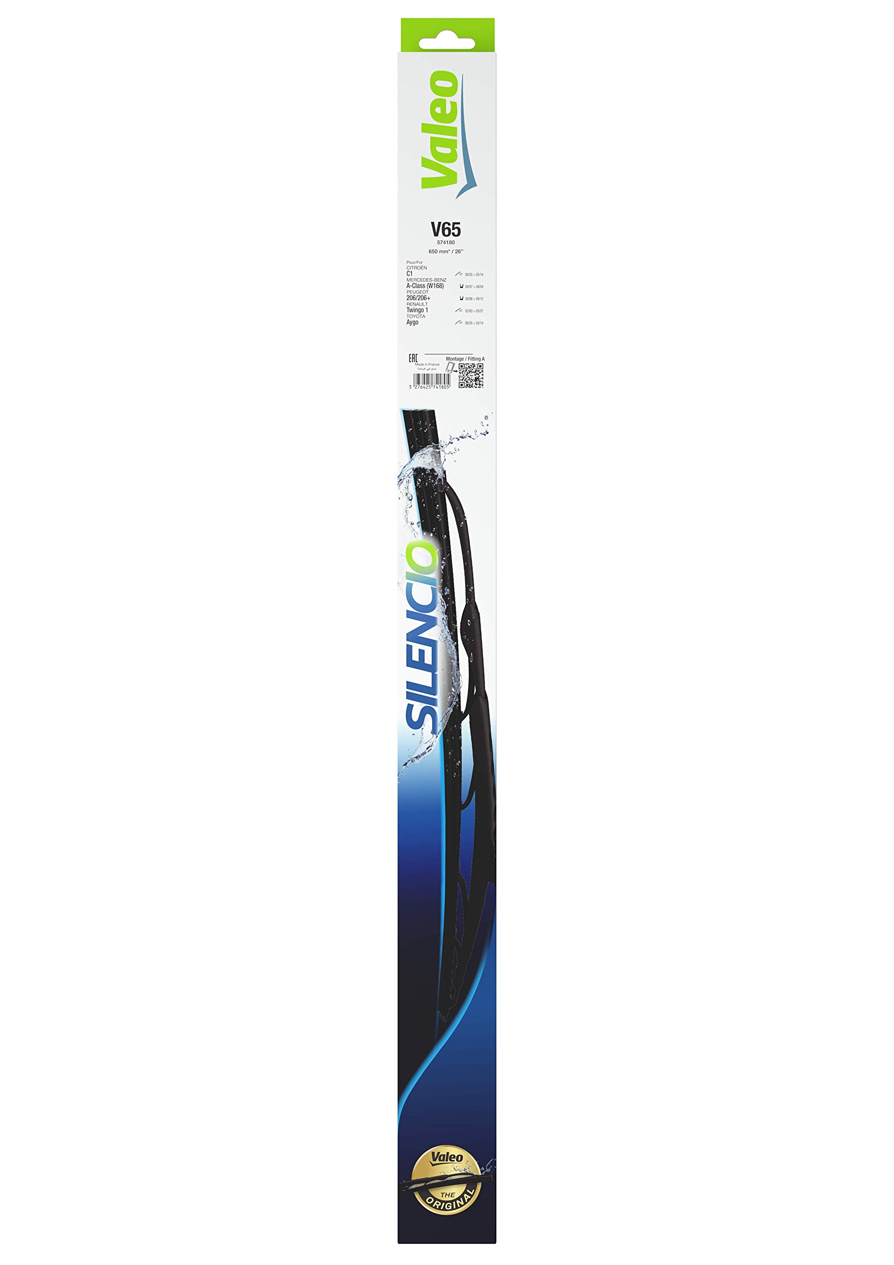VALEO Silencio Balai d'Essuie-glace - V65 - Balai d'Essuie-glace Conventionnel 650 mm Durable et Résistant Toutes Saisons - Avan