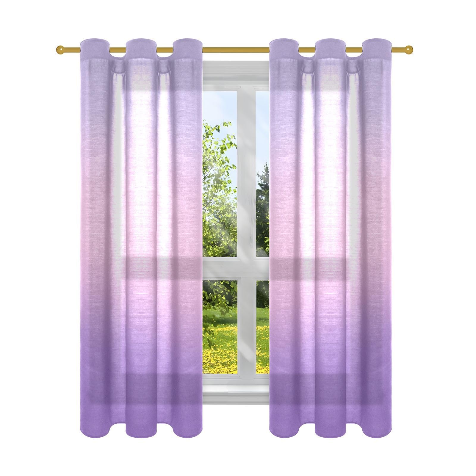 Rideaux de douche luxueux en lin violet dégradé 160 x 132 cm
