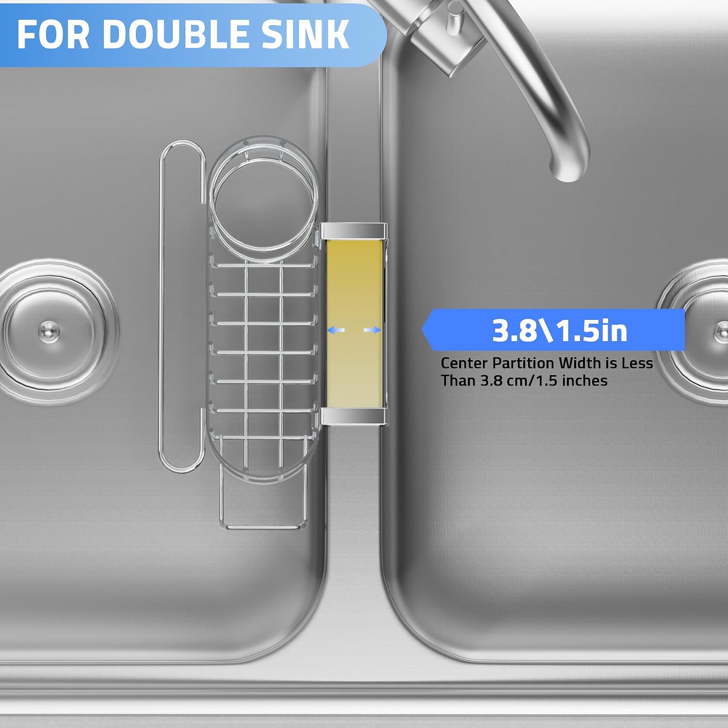 Cisily Kitchen Sink Caddy Sponge Holder in The Sink, Stainless Steel Kitchen Sink Organizer, Brush Holder, Dish Cloth Hanger, Sink Stopper Holder (Hanging-Silver) image 3