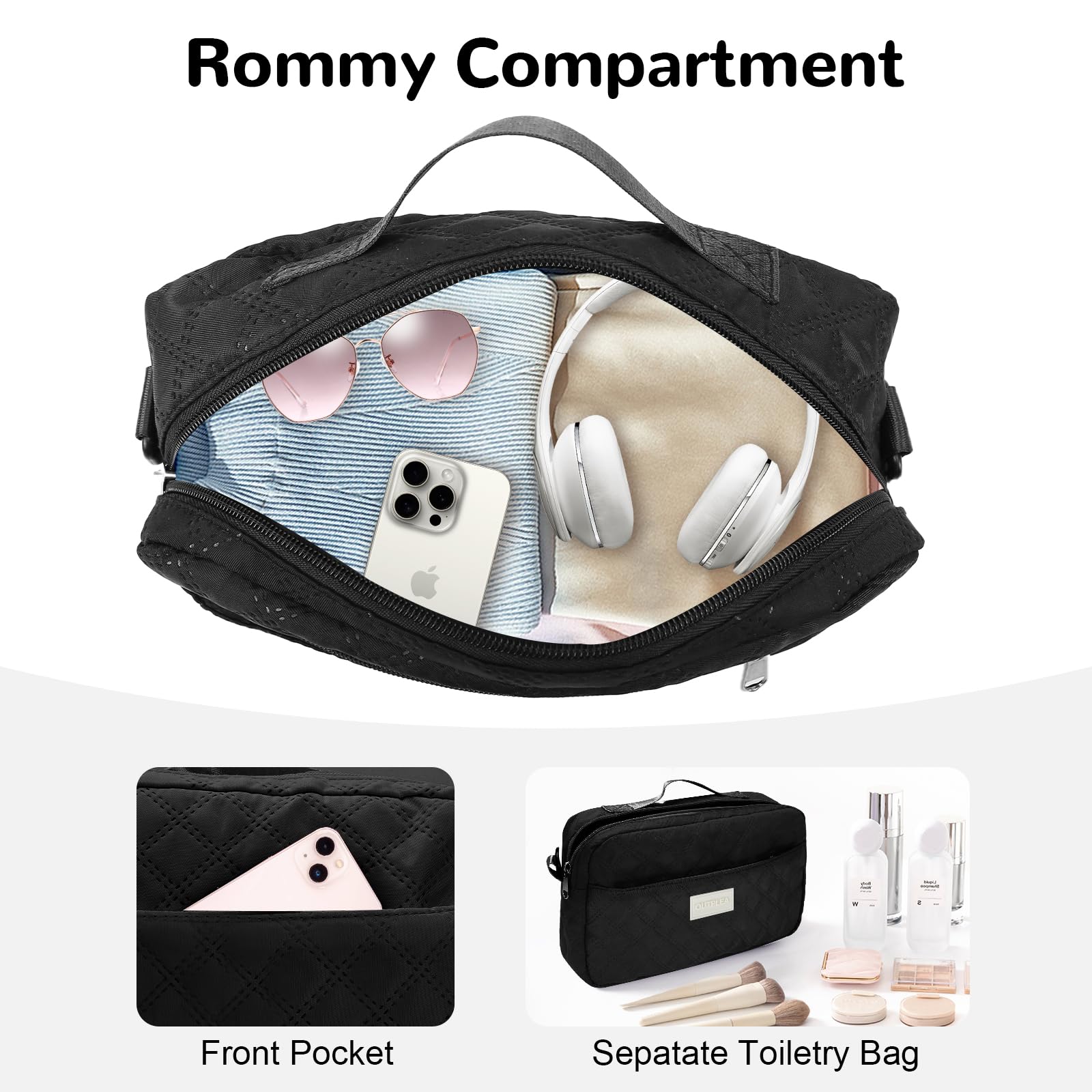 55L Bolsa de Viaje Grand Mujer, Ligera Bolsa Deportiva Niña con Bolsa de Aseo, Bolsa Maternidad Hospital con Compartimento para Zapatos, Macuto Viaje para Yoga Deporte Regalo, Negro
