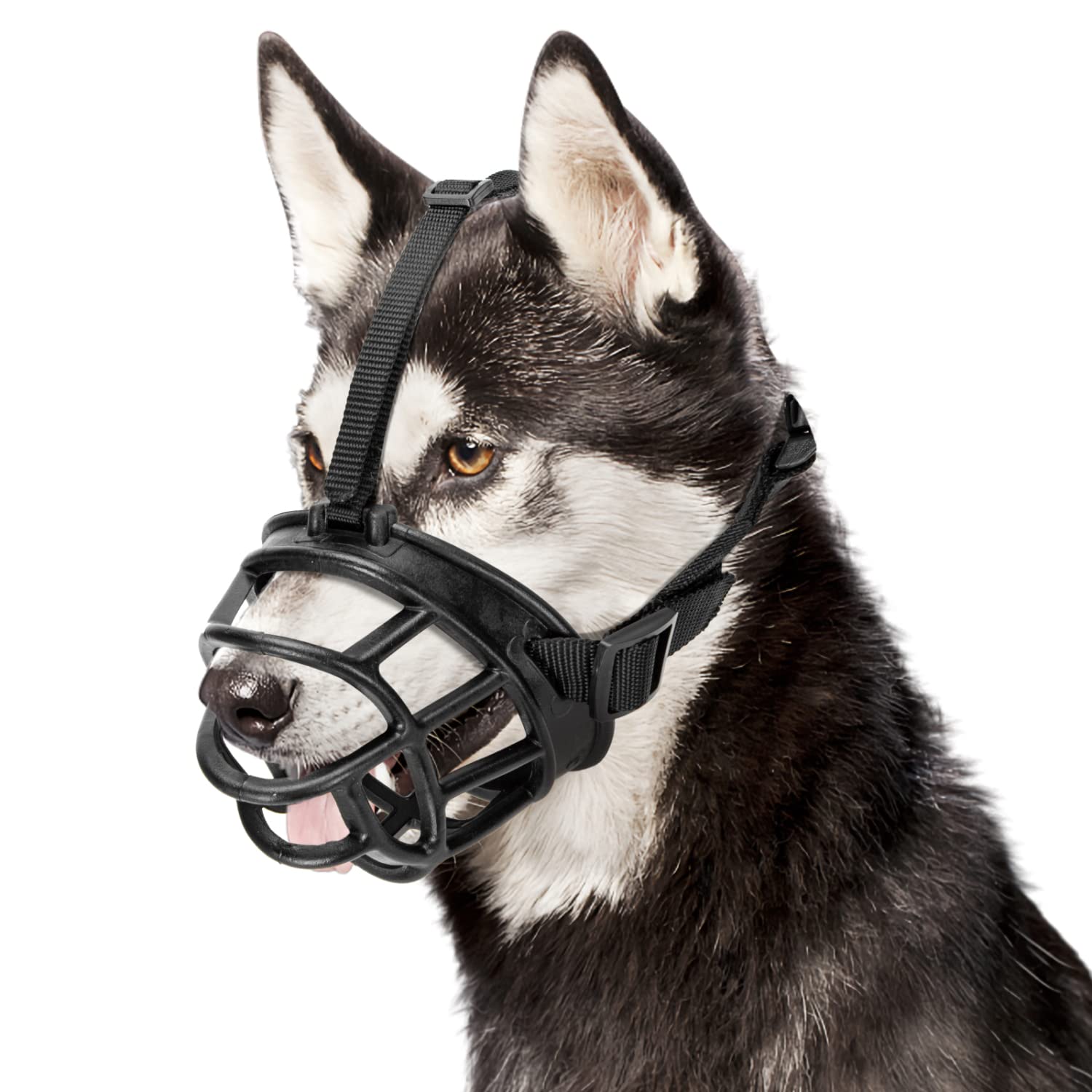 Nobleza Dog Muzzle Adjustable Dog Basket Muzzle Breathable Pet Training Mouth Cover to Prevent Barking Biting and Eating Pet Muzzles Allows Panting and Drinking, Size L, Black