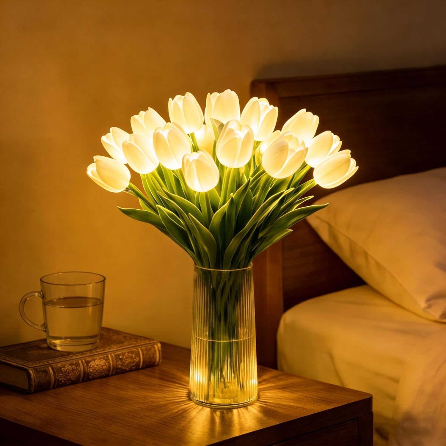 VIMAZ Radiant Romantic Tulip Light, 15-Pack Twinkling Tree Tulips Lamp, Never-Fade Artificial Tulips, Ambient Night Light for Bedroom Living Room Wedding Decor & Gift (White)