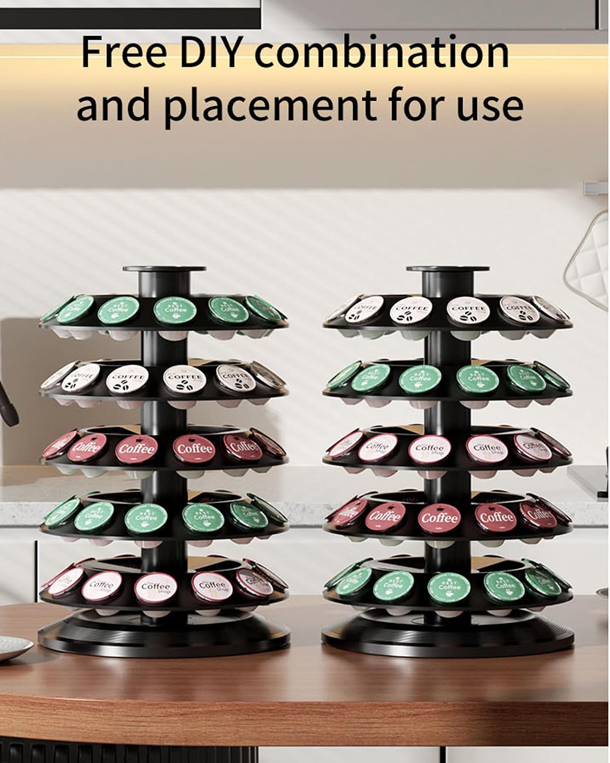 Coffee Capsule Holder for Nesp Vertuoline Cafe Pods, 360° Rotating Coffee Pods Storage Organizer Stand Compatible with Nespresso Vertuo Line Capsules, Holds 60 Pods(Black)