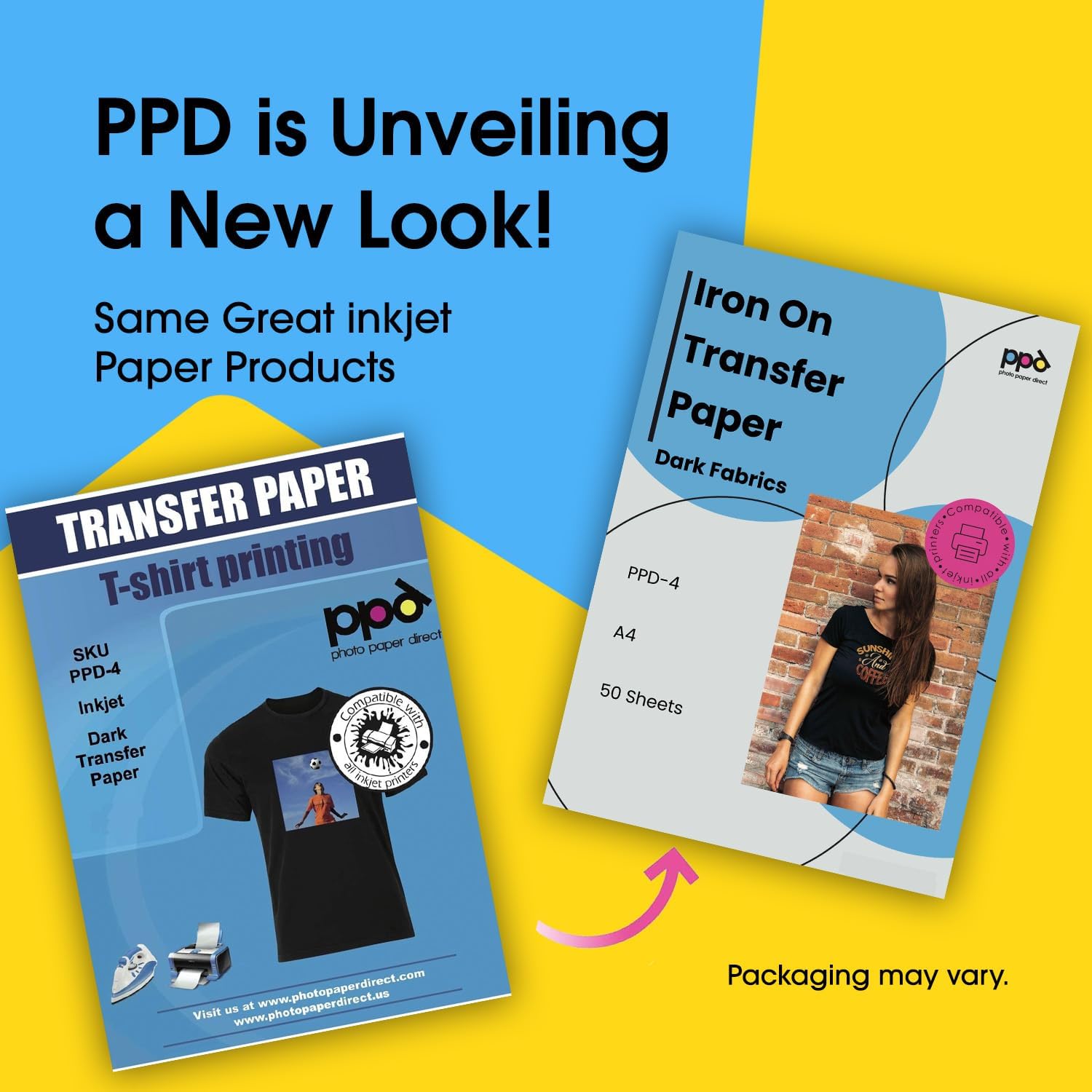 PPD 50 Sheets 8.5x11" - Inkjet Iron-on Heat Transfer Vinyl Paper for Black & Dark Fabric and T-Shirts - Premium - PPD-4-50