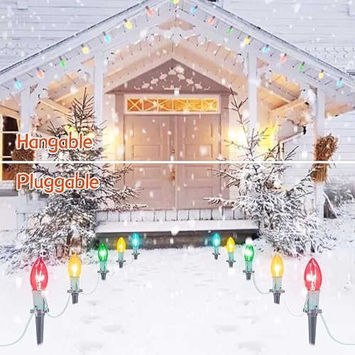 Miniatura 6 de Luces de Navidad C9 esmeriladas para exteriores, 25.7 pies, luces de camino de Navidad con 20 bombillas LED y estacas, decoraciones de Navidad