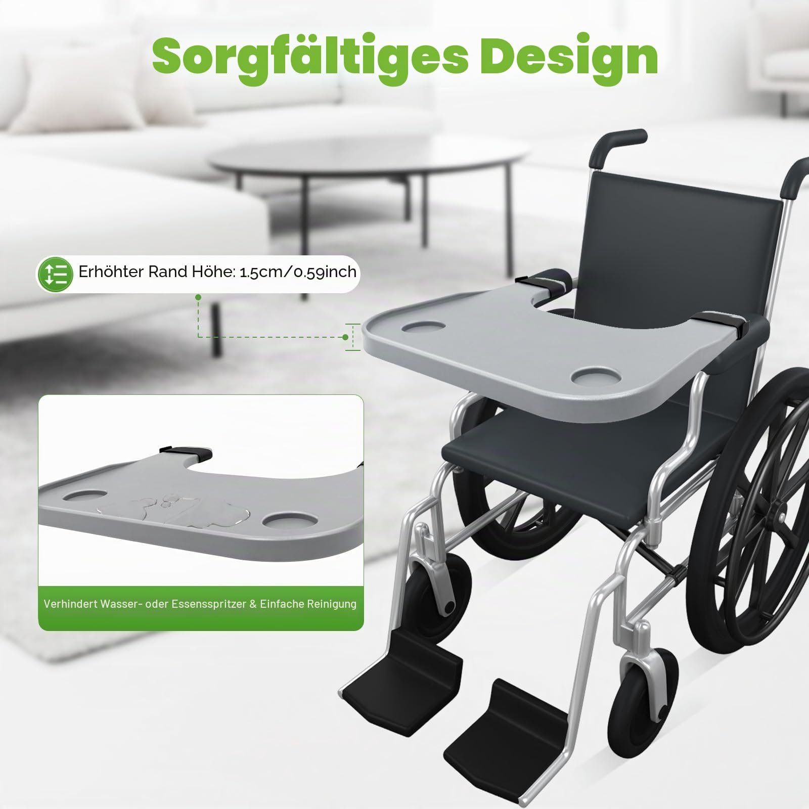 Rollstuhl Tablett Therapietisch Speisetisches Rollstuhltisch Abnehmbar 52*58cm Rollstuhlzubehör Zum Essen, Lesen Und Ausruhen - Tragbarer Universal-Tablett-Schreibtisch Mit Getränkehalter Große Größe