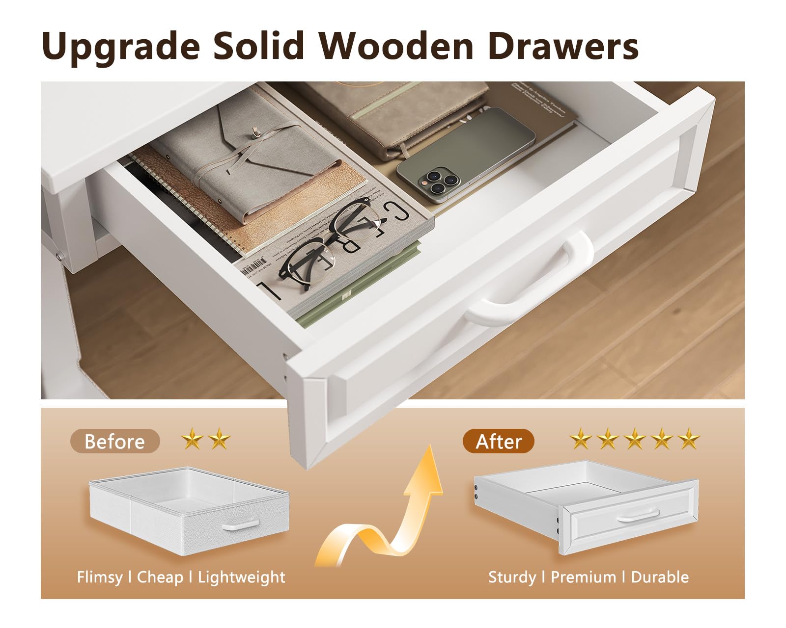 OffiGo L Shaped Electric Standing Desk with Wooden Drawers 55 Inch Height Adjustable Corner Workstation with Power Outlets — view 4
