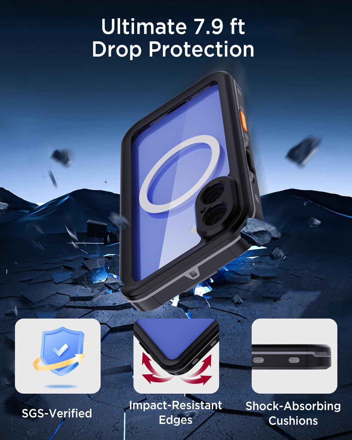 Miimall Magnetic Cover for iPhone16 Waterproof Case with Screen Protector, [Camera Control Button][360 Full Body Protecton] Military Dustproof for Magsafe iPhone16 Phone Case Shockproof, Black/Clear