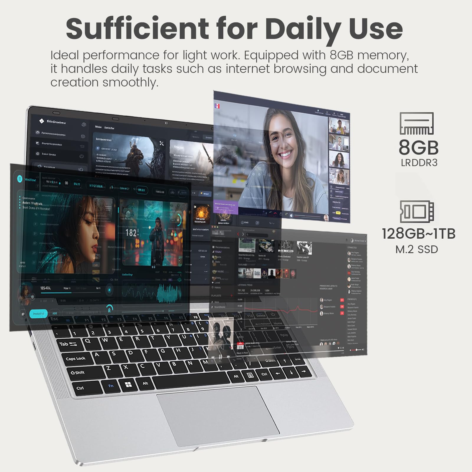 Kayoote 2026 Laptop da 14,1 Pollici, Computer portatile, Portatile 8 GB RAM 128 GB SSD, Pentium N3710, Display HD Notebook Laptop, 180°Chiusura Aperta, 4000 mAh, WiFi5, Supports TF Cards