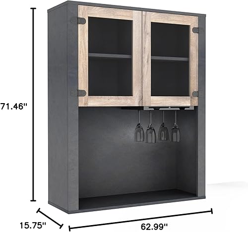 Miniatura 2 de Holaki Gabinete de bar de vino, gabinete de almacenamiento con puerta corrediza de granero y estantes, aparador de granja y gabinete de buffet con
