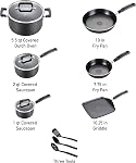 T-FAL Signature Nonstick Expert Easy Clean Interior Thermo-Spot Heat Indicator Dishwasher Safe PFOA Free/Oven Safe Cookware Set, 12-Piece, Black