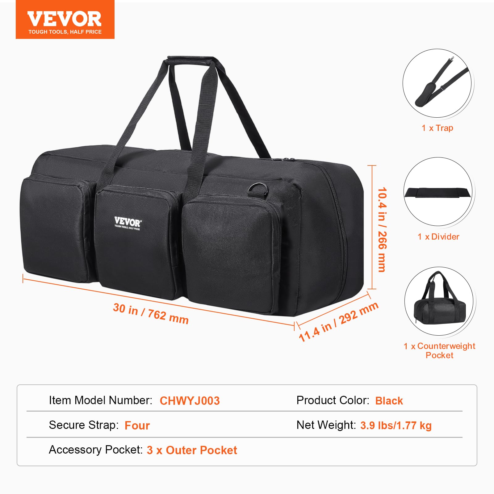 VEVOR Estuche para Telescopio de 762 x 292 x 266 mm, Bolsa para Guardar Telescopios con Hebillas Fijas, Bolsillos Múltiples y Divisor Desmontable, Bolsillo para Contrapeso para Tubo Óptico y Trípode