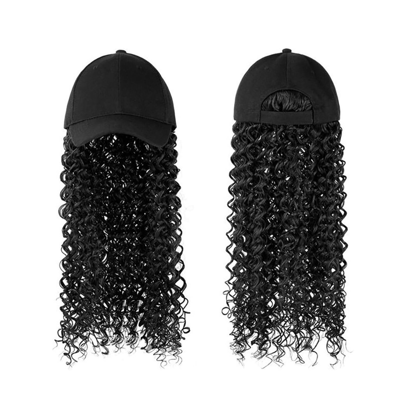 Wig Cap Sombrero de pelo sintético rizado Peluca Pelucas negras largas Conectar con gorra béisbol Sombreros peluca for mujeres(2)