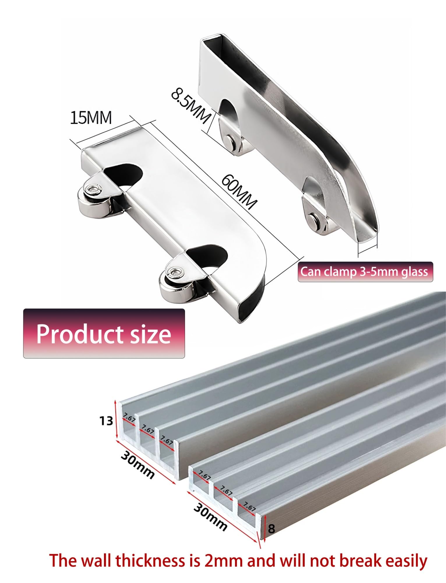 Kit per Porte scorrevoli a Triplo Binario in Alluminio per impieghi gravosi, per Vetro/Legno da 3-5 mm, 6 rulli Inclusi, per armadi/Guardaroba (2,4 metri/94,5 Pollici)