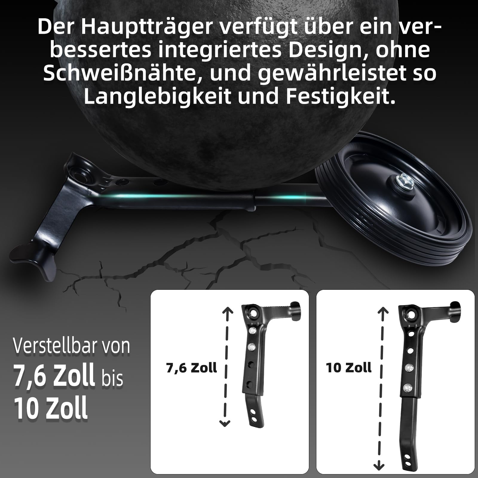 Kinderfahrrad Stützräder Verstellbare Stützräder für 16, 18, 20, 22, 24 Zoll Kinderräder & Mehrgangräder - Inklusive Komplettem Montageset, 1 Paar, Schwarz