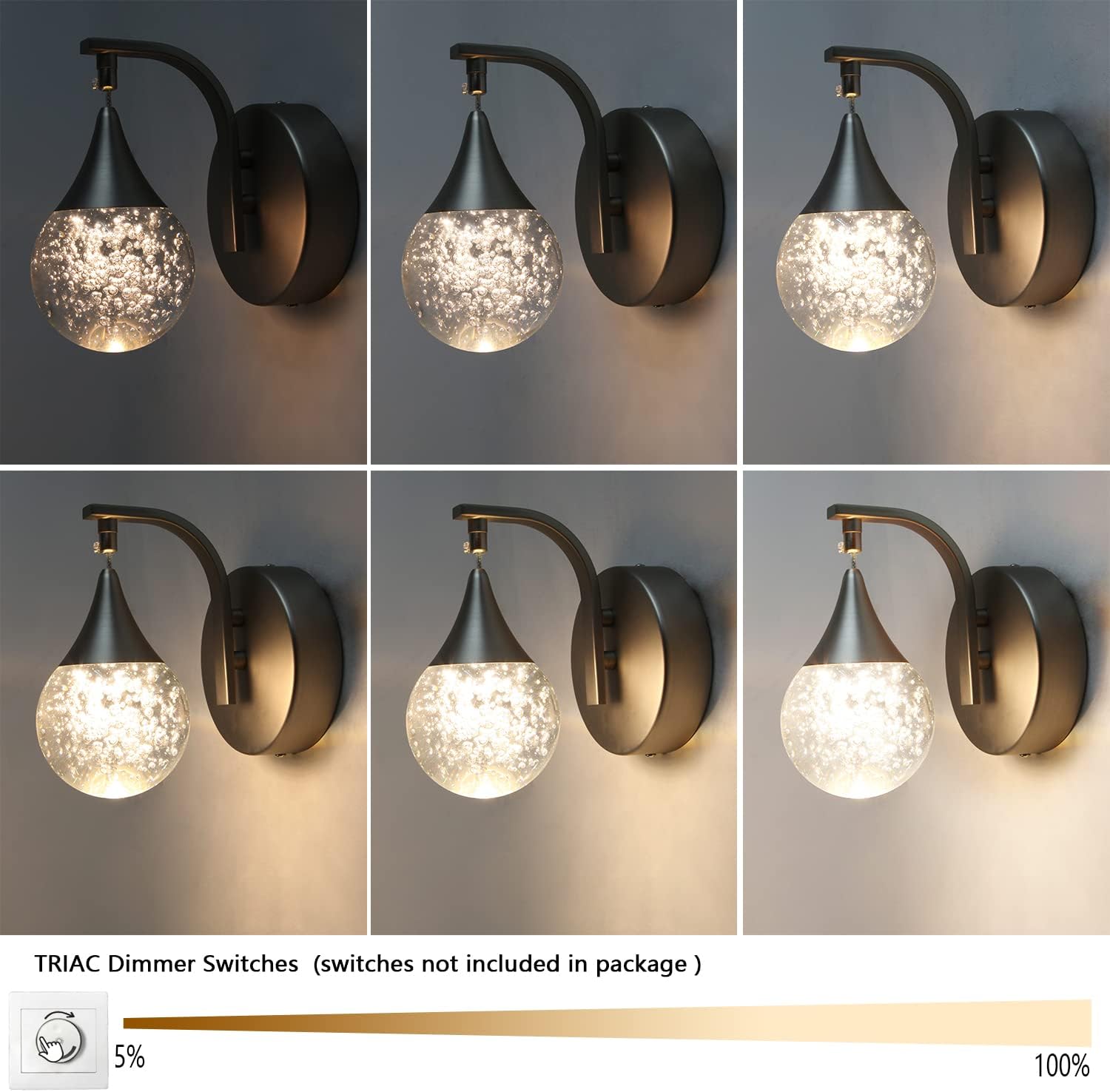 Modern Wall Light, Globe Crystal Wall Sconce, Led Bubble Wall Lamp for Bedroom Living Room Hallway, 3300k Warm White | Dimmable | Chrome