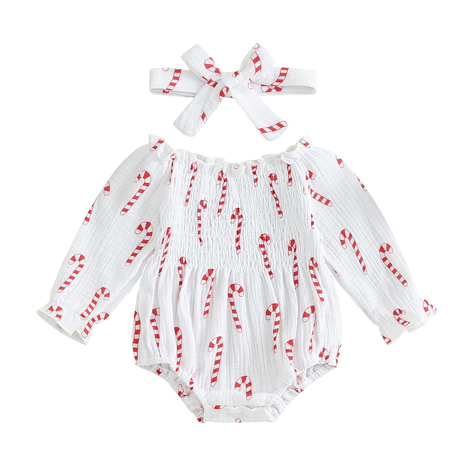 farrubbyine8 Newborn Baby Girl Christmas Outfit Cute Floral Romper Long Sleeve Ruched Bodysuit Comfy Outfits Baby Girl Clothes (Xmas Red, 6-12 Months)