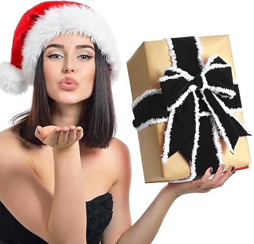 Miniatura 4 de 2 rollos de cintas decorativas de terciopelo navideño, rollos de cintas decorativas para manualidades, tela de tela, cinta de borde de alambre para