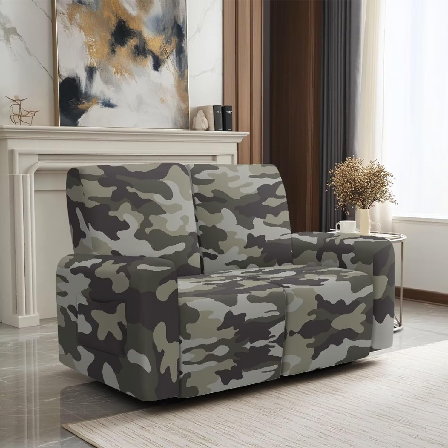 Camo 2 Seats Recliner Slipcovers Stretch Sofa Slipcover 6 Pieces Loveseat Reclining Couch Cover with Elastic Washable Furniture Protector for Living Room Easy to Install