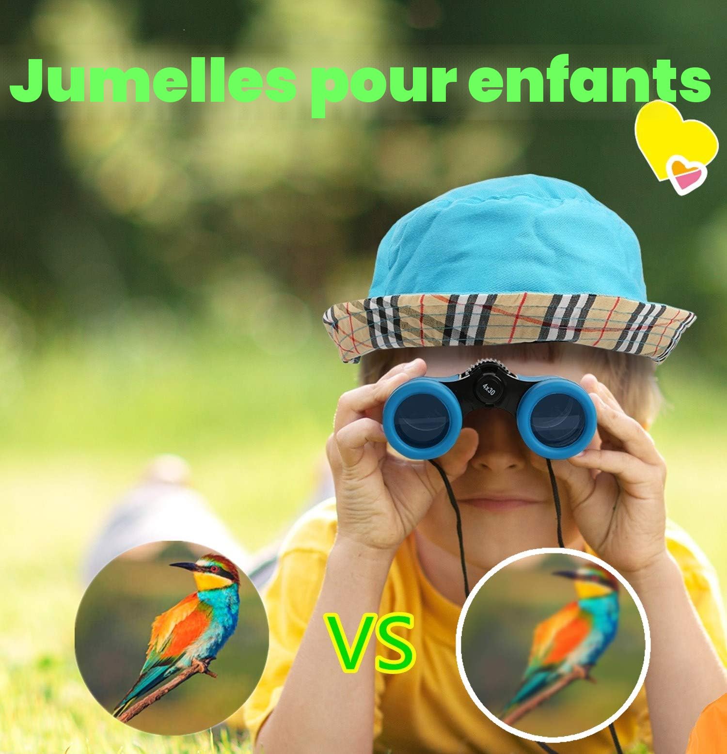 Jumelles pour enfants résistantes aux chocs - Jumelles de jouet pour l' observation des oiseaux - Apprentissage éducatif - Chasse - Randonnée - Cadeaux d'anniversaire - Cadeaux pour enfants (Bleu