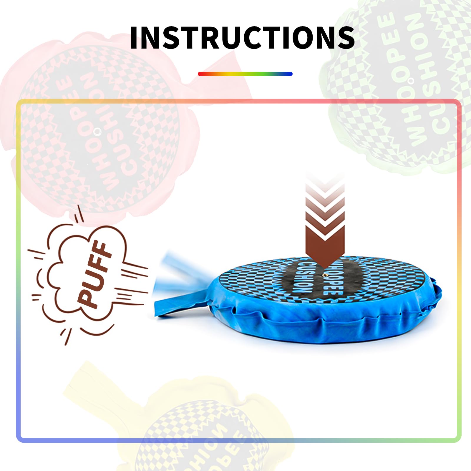 4 Pezzi Cuscino Scorreggione Cojín pedos,Autogonfiante Whoopee Cuscino,Cuscino per Scoregge,Adatto Bambini Adulti per Scherzi Divertimento (Grande/Verde,Medio/Rosso,Piccolo/Giallo+Blu)