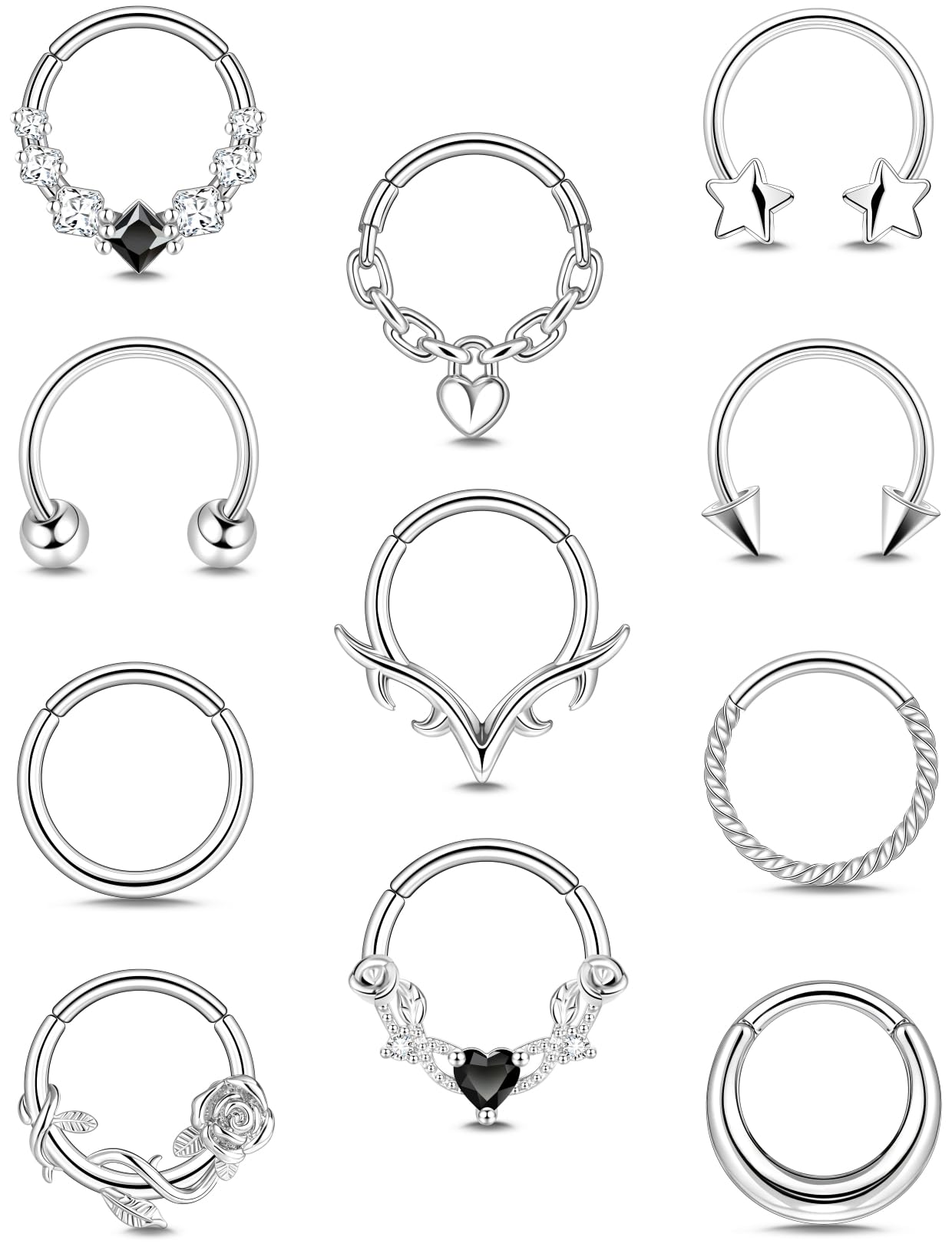 Zankulas 16G Septum Nose Rings Piercing Jewelry Daith Clicker Set