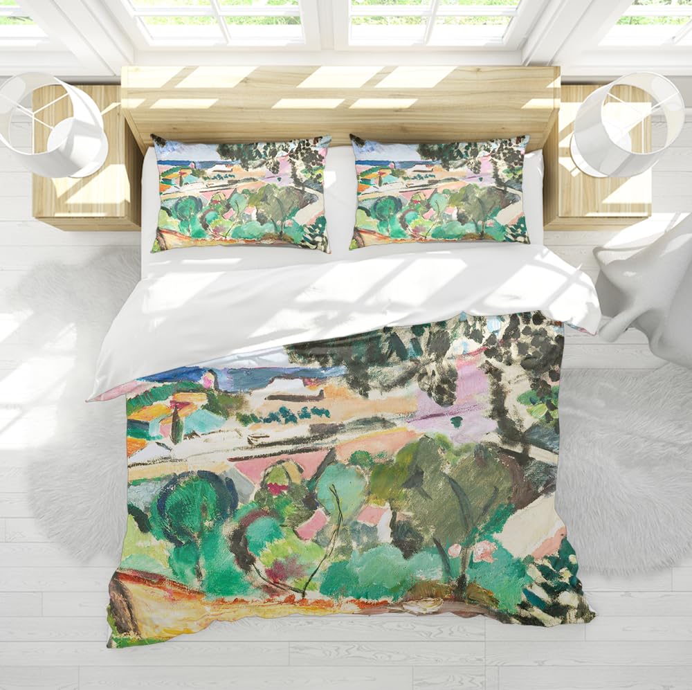 Housse de couette 140x200cm paysage impressionniste et 2 couvre oreillers en microfibre d'art
