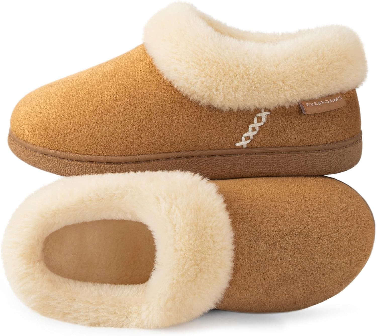 EverFoams Women's Bootie Slippers Faux Fur Ladies Bedroom House Shoes with Memory Foam and Indoor Outdoor Rubber Sole