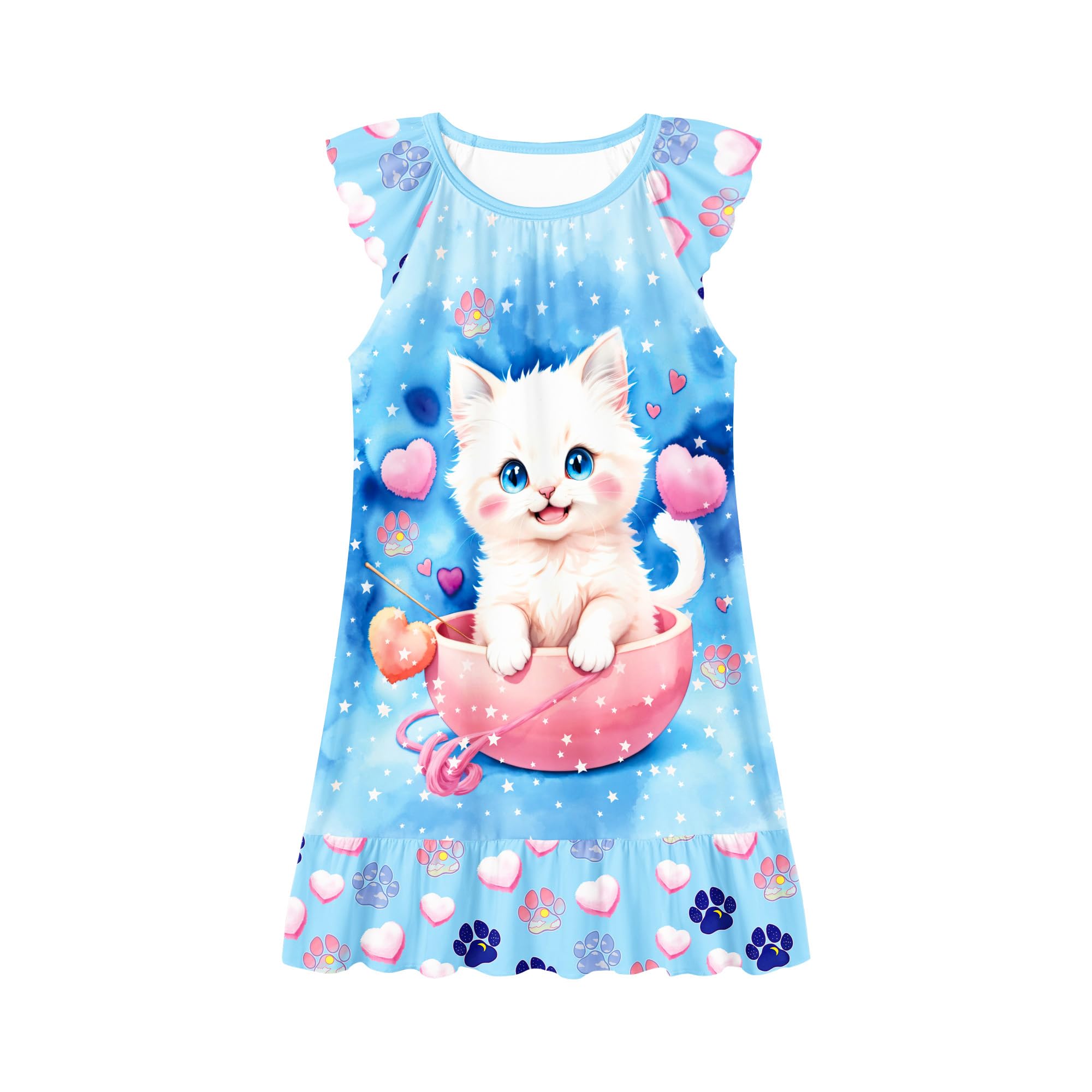LQSZ Girls Nightgown | Flutter Sleeve Sleepwear for Ages 3-10 | Comfortable Pajamas for Little Girls | Perfect for Bedti