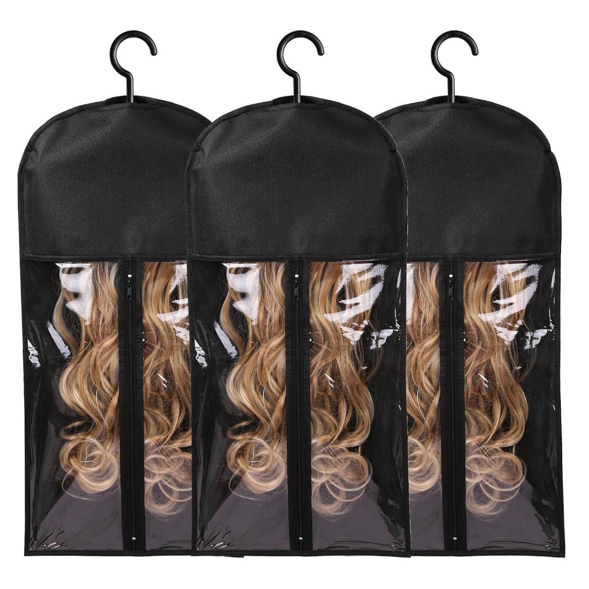 MAYCREATE® 3Pcs Hair Extension Carrier Bag with Hanger, Travel Storage Bags for Long Hair Wig, Zip-up Clear PVC Anti-Static Storage Bags for Wigs, Bundles, and Hair Extensions (60x29cm)-image-39