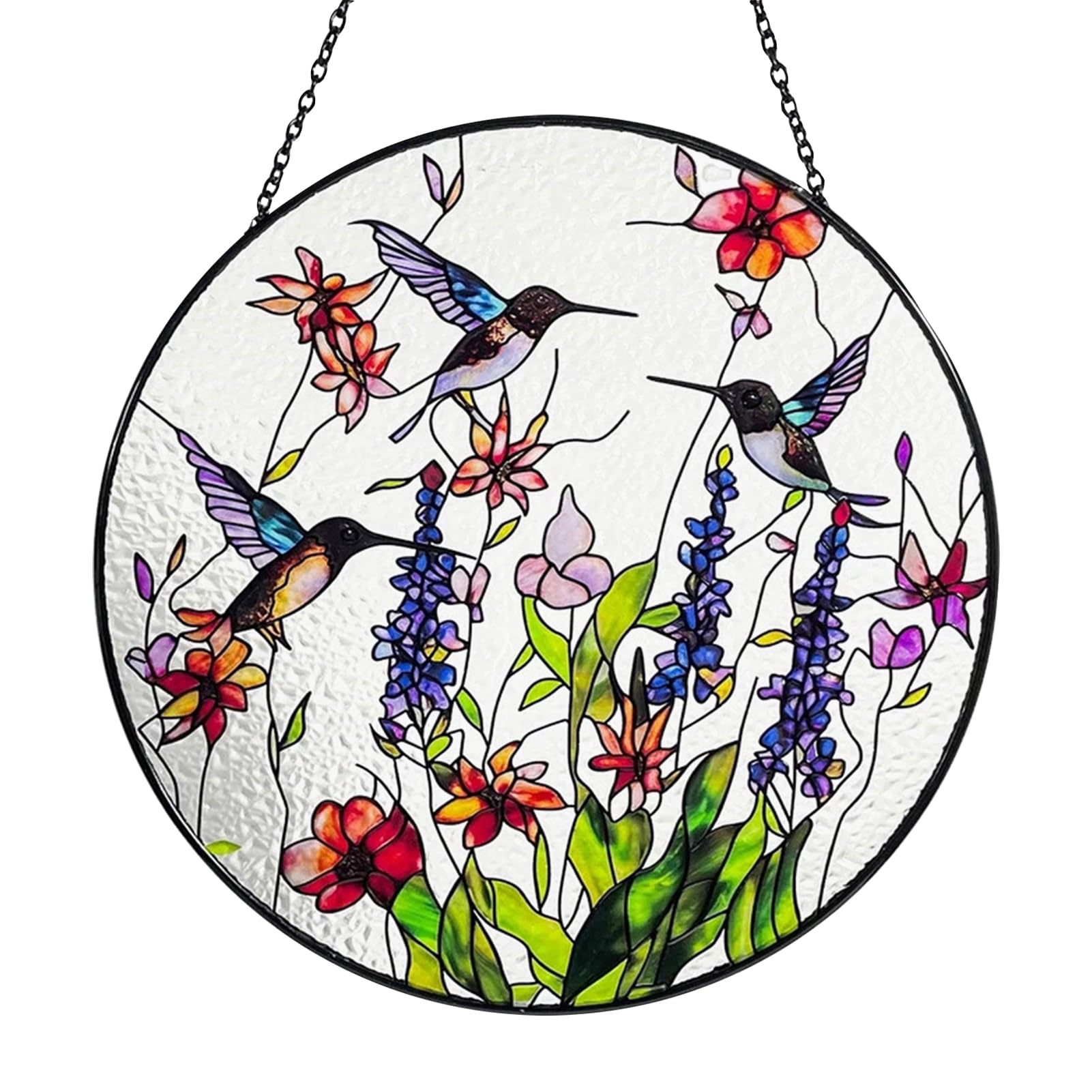 Hummingbird Stained Glass Suncatcher, Stained Glass Panel with Hanging Chain
