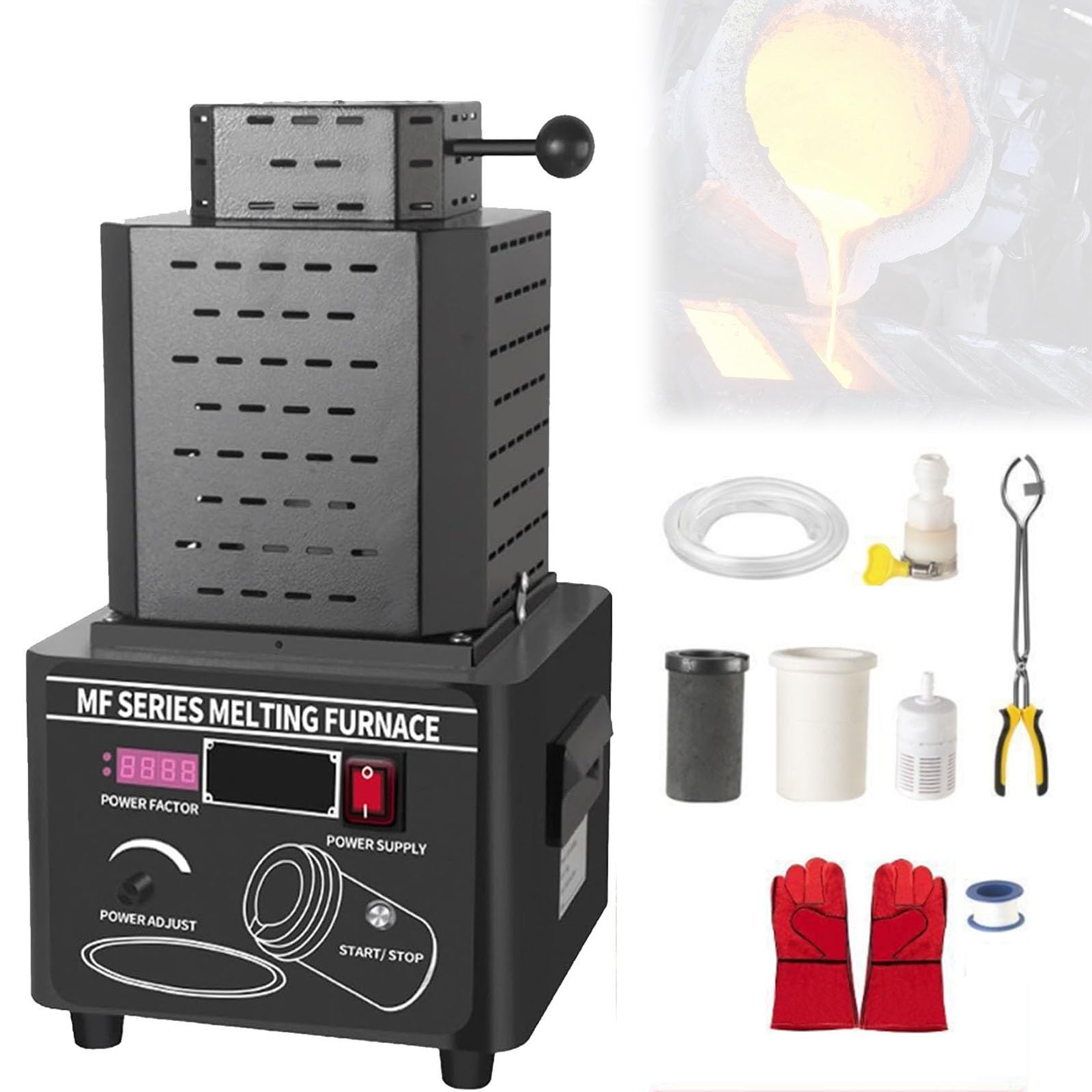 YXYLJOZ 5000W Digital Metal Smelting Furnace Set with Graphite Crucible for Melting Gold, Silver, Copper & Aluminum Scrap, High-Efficiency Metal Melter (Black 3KG)