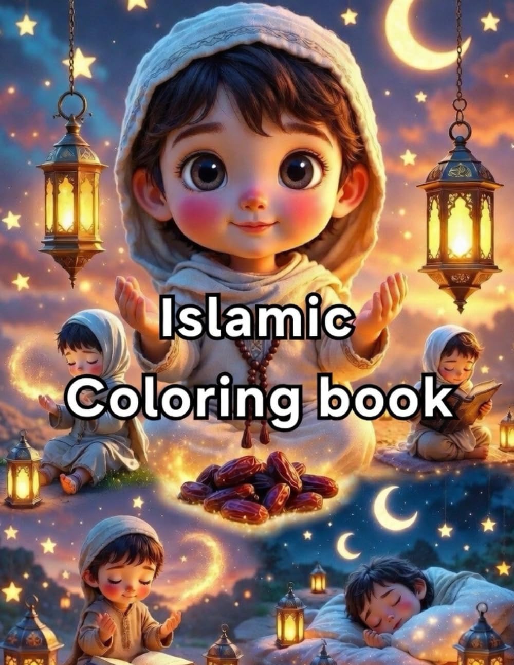 Islamic Coloring Book for Kids/ ramadan coloring book for Muslim adults and teens: Islamic Coloring Pages with Mosques, Moon, Lanterns, Dua & Iftar Scenes for Boys and Girls Ages 7-17