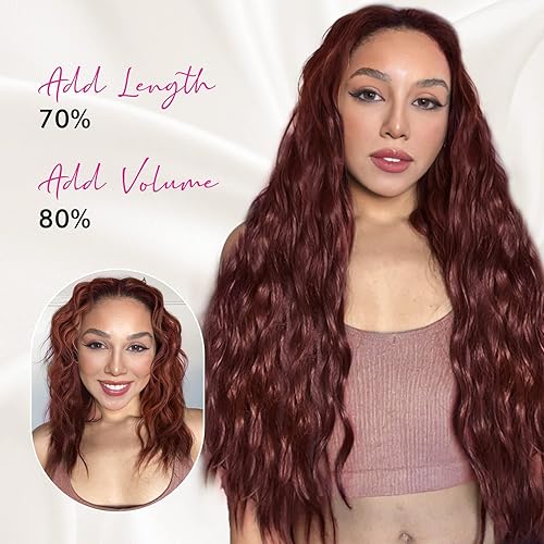 Miniatura 4 de REECHO Extensiones de cabello con pinzas, 5 extensiones de cabello negro y marrón de 24 pulgadas de grosor, largas y sueltas, extensiones de cabello