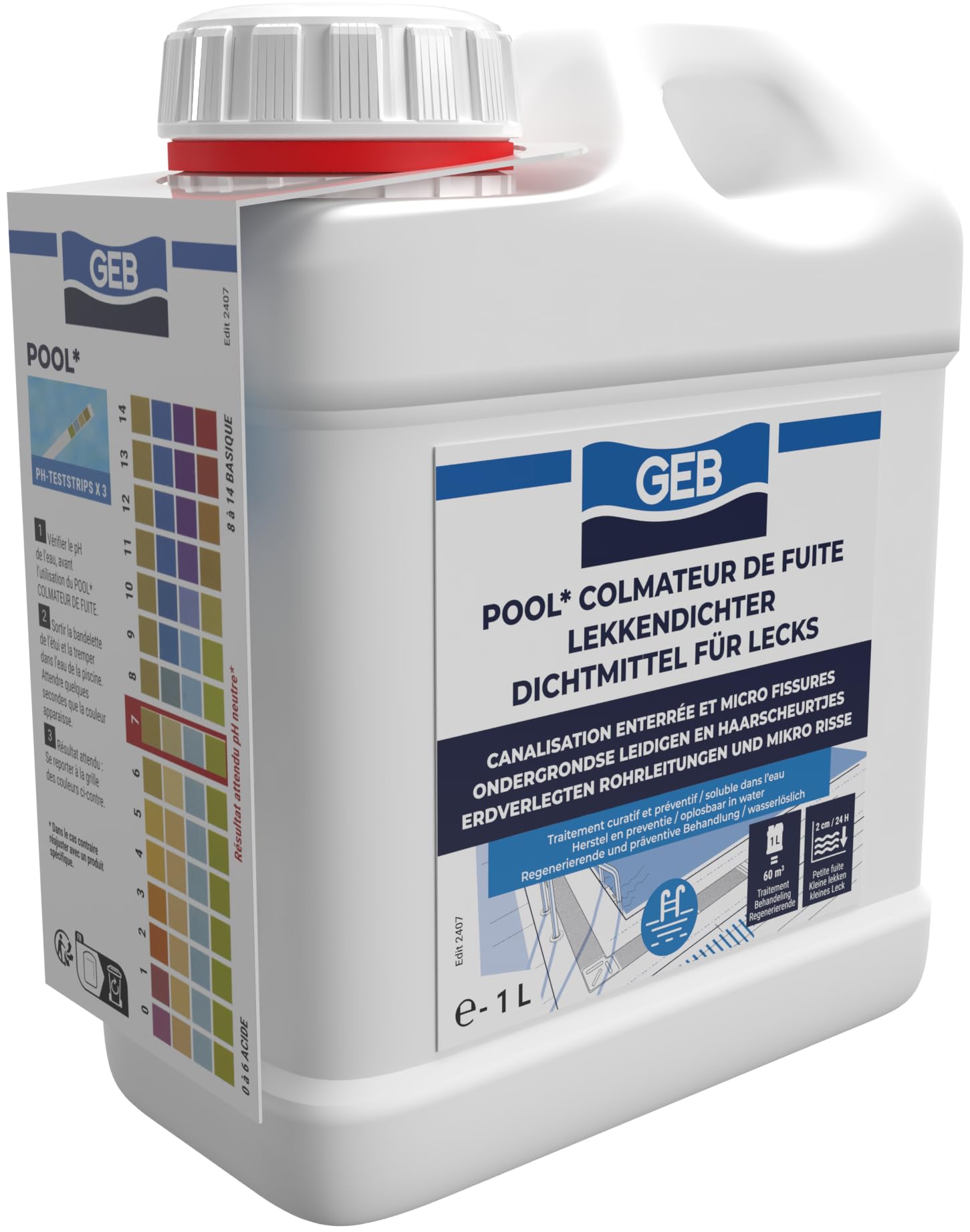 GEB Pool Colmateur de fuites. Liquide colmatant pour la réparation de fuites dans la piscine pour canalisations enterrées et bassin, 1 Litre (Lot de 2)