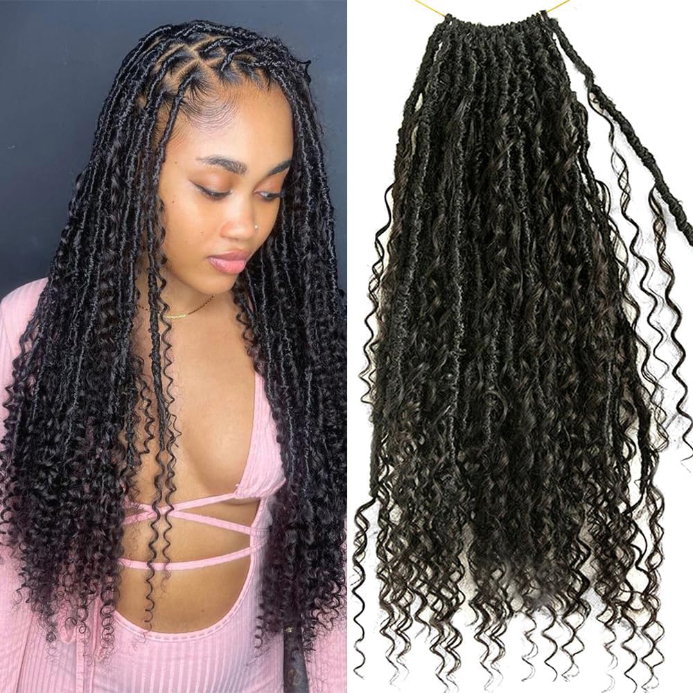 ARUKIHAIRCrochet Boho Locs Braiding Hair With Human Hair Curls Pre Looped Boho Goddess Locs Crochet Hair Dreadlocks Curly Full Ends Hair Extensions For Black Women Natural Color 26 Inch 24 Locs