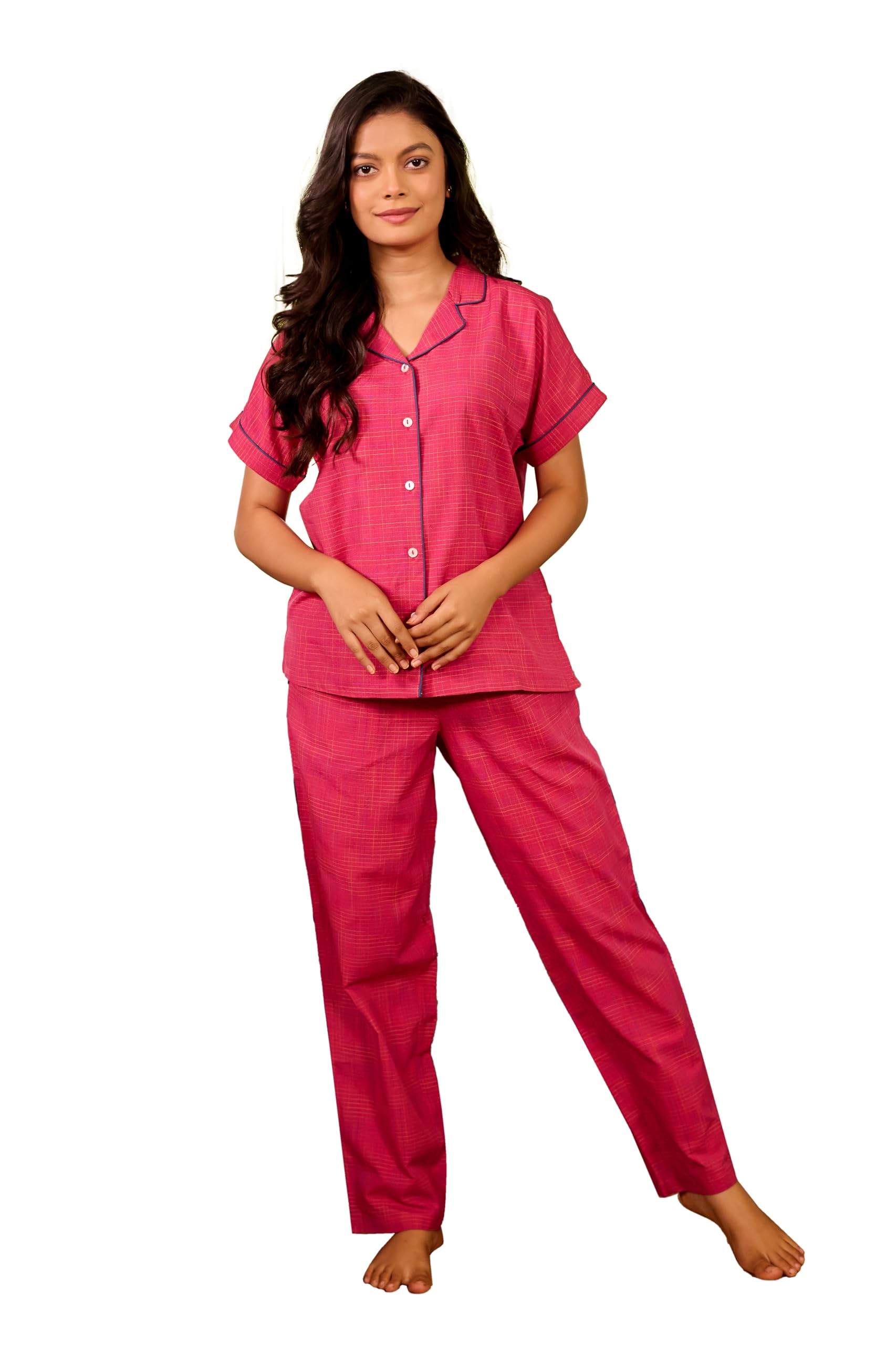 Banno's Swagger | Women's Mini Checks Printed Cotton Night Suit | Night Suit Set | Nightwear | Pajama Set-image-34