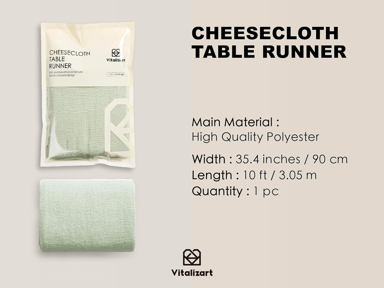 Vitalizart Cheesecloth Table Runner 10 Ft Gauze Boho Fabric Rustic Sage Green Cheese Cloth Table Runner for Wedding Bridal Shower Birthday Fall Thanskgiving Decoration 120 Inches - Image 2