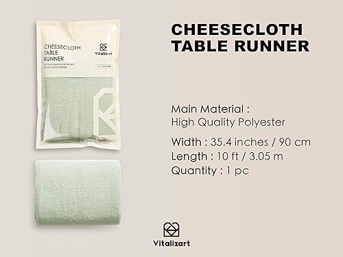 Miniatura 8 de Vitalizart Camino de mesa de estopilla de 10 pies, mantel bohemio de tela de queso nude, 35 x 120 pulgadas, decoración rústica para decoración de
