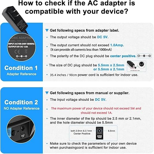 Miniatura 5 de Cable de fuente de alimentación de 5 V 1 A, adaptador de corriente máximo de 5 W, enchufe universal de cargador de pared, CA 100-240V a CC 5V 1A 5W,