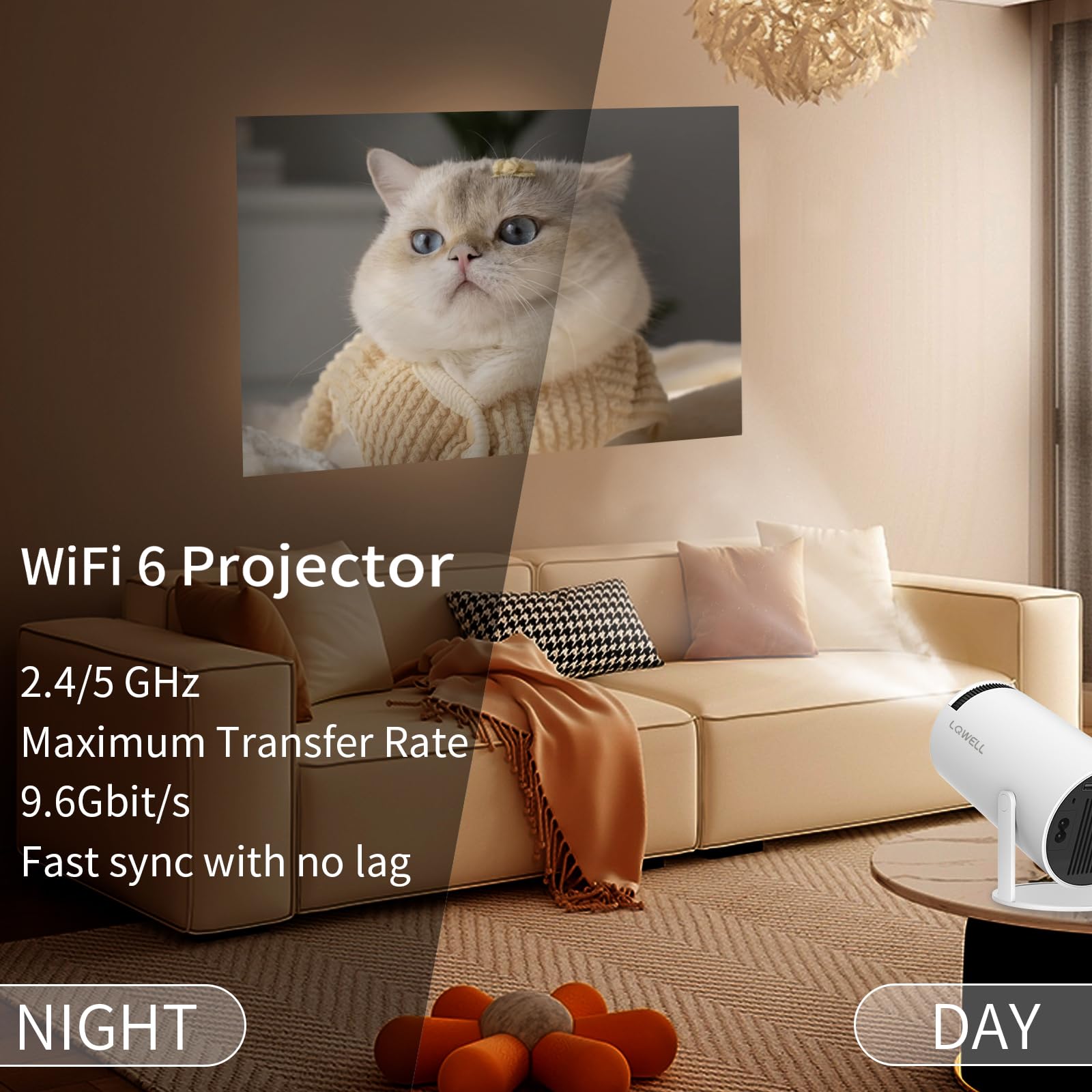 LQWELL Mini projecteur HY300 Pro, Compatible 4K 1080P, avec Android 11, Wi-FI 6, Bluetooth 5.0, Compatible Airplay et Miracast, pour Android/iPhone/PC/Mac/Switch, d'occasion