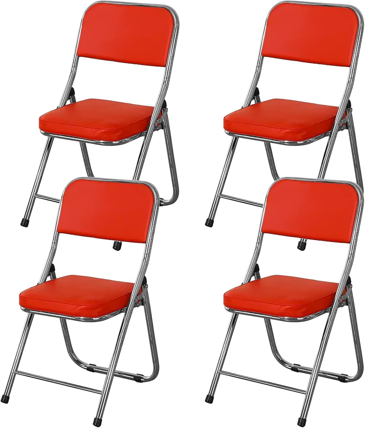 4 Pack Folding Chairs with Padded Cushion and Back, Padded Folding Office Chair for Home and Office, Indoor and Outdoor Events(Red)