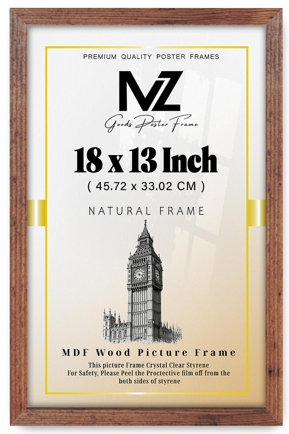 Mz Goods Rustic | Mdf Poster Frame (45.72 X 33.02 Cm) 18" X 13" For Travel Posters/Pictures & Home Décor, Secure Hooks For Mounting [ ]