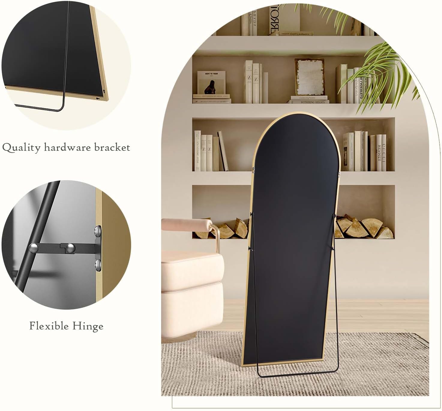 64"x21" Arched Full Length Mirror, Standing or Leaning Full Body Mirror with Aluminum Alloy Thin Frame, Large Floor Mirrors for Living Room, Bedroom, Cloakroom, Bathroom, Gold