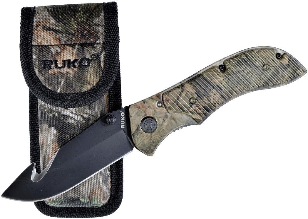 RUKO RUK0106GH, 3-1/2" 440A Stainlesss Steel Folding Blade Skinning Knife, WX-3D Camouflage