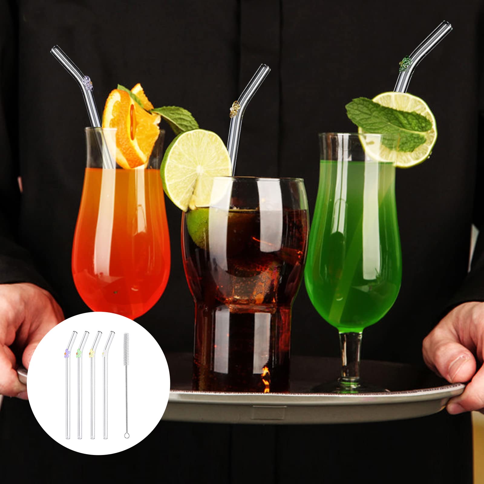 Lot De 6 Pailles En Verre Réutilisables Avec 2 Brosses De Nettoyage