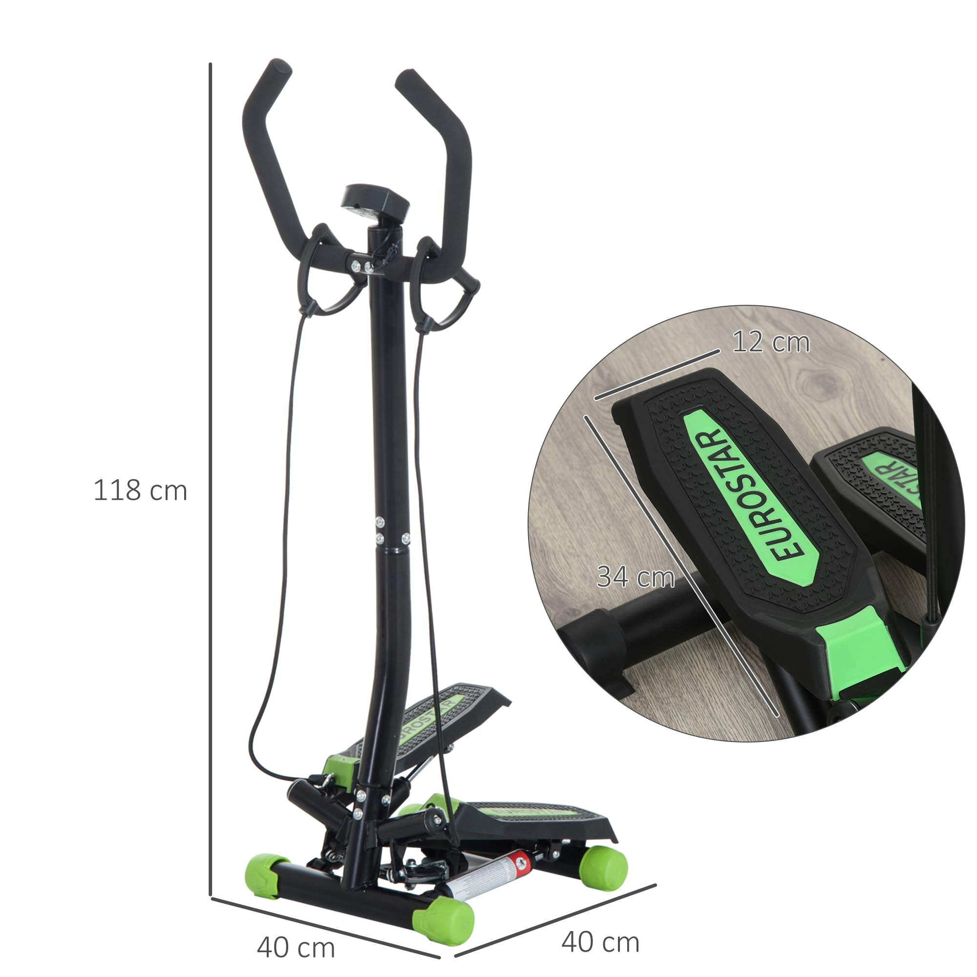 HOMCOM Stepper Sidestepper mit Haltegriff Heimtrainer LCD Display Trainingsbänder Stahl Grün+Schwarz
