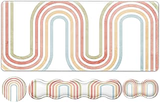 HAOCOO Keyboard Mouse Pad Set, Large Gaming Mouse Pad + Keyboard Wrist Rest + Mouse Pad with Wrist Support + Coaster, Easy Typing Pain Relief, 35.4x15.7in Desk Mat for Home Office, Curved Rainbow