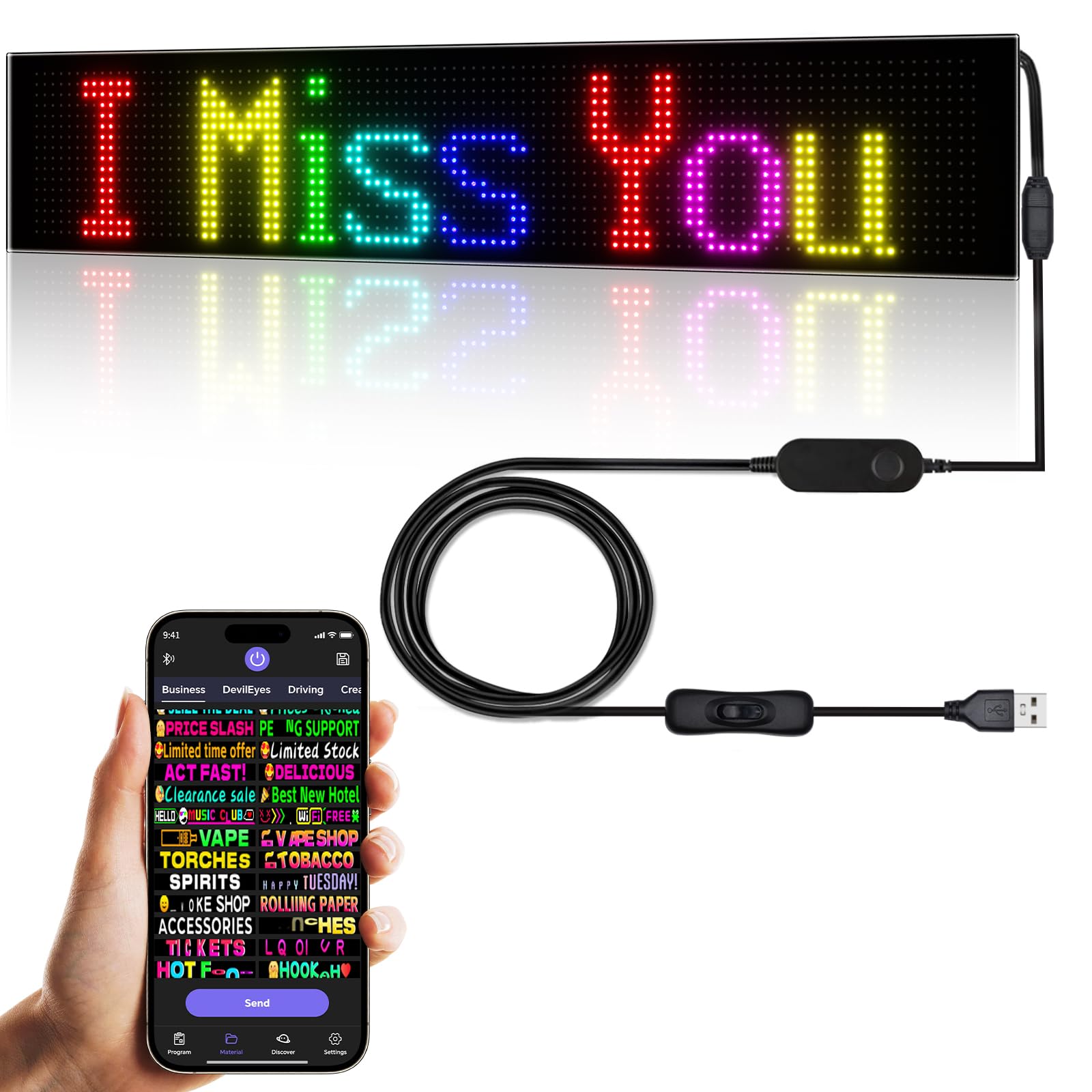 Programmable LED Sign,Scrolling Flexible Advertising Digital Signs,LED Car Sign,Control by Bluetooth APP Control,DIY Design Text, Patterns, Animations