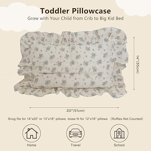 Vista 273 de BuLuTu Funda de almohada de muselina de algodón para niños pequeños, tamaño estándar, estampado de flores de Galsang, suave funda de almohada